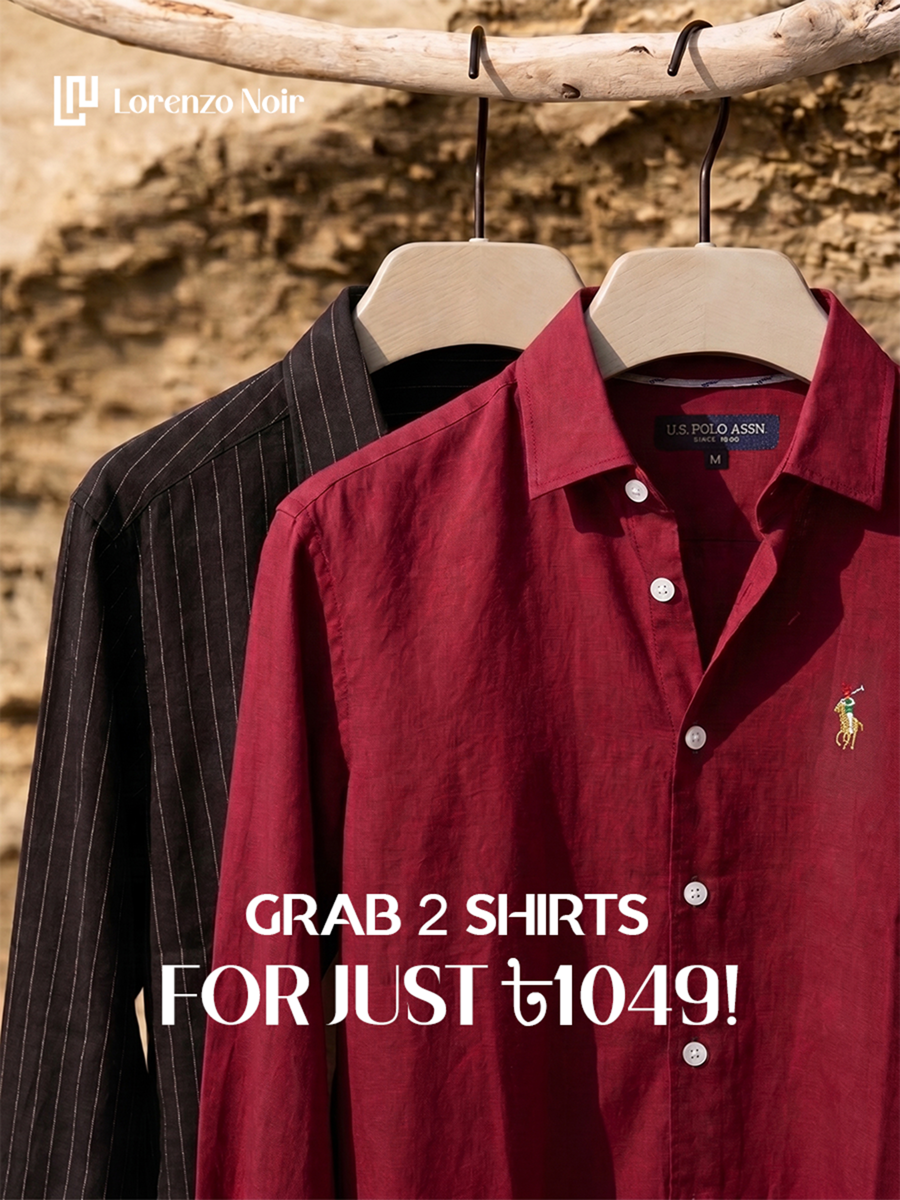 2-Shirt Combo Pack — Maroon Solid & Black Pinstripe Shirt